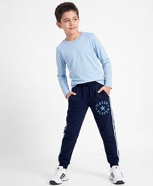 Pine Active Cotton Knit Full Length Solid Coloured Player Printed Track Pant - Navy Blue