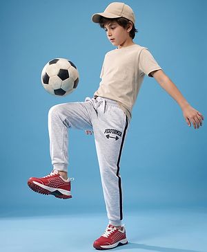 Pine Active Cotton Knit Full Length Solid Coloured Performer Printed Track Pant - Grey