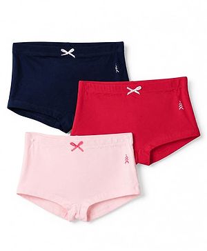 Pine Kids Cotton Mix Knit Bloomers Set With Bow Applique Pack of 3 - Red, Black & Pink