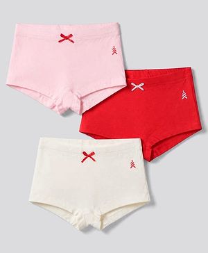 Pine Kids Cotton Mix Knit Bloomers Set With Bow Applique Pack of 3 - Red, White & Pink