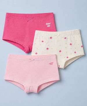 Pine Kids Cotton Elastane Knit Panties With Star Print Pack of 3 - White & Pink