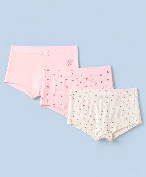 Pine Kids Cotton Knit Bloomers with Floral Print Pack of 3 - White & Pink