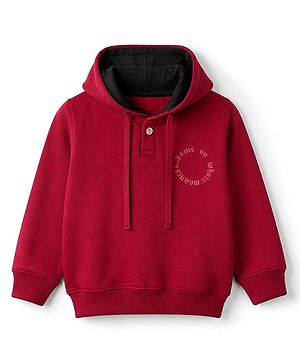Pine Kids Cotton Mix Knit Hooded Sweatshirt with Full Sleeves and Whales and Mountains Print in Maroon