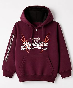 Pine Kids Cotton Mix Knit Sweatshirt with Full Sleeves and Manhattan East Park Print in Maroon