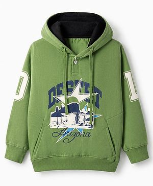 Pine Kids Cotton Mix Knit Sweatshirt with Full Sleeves and Desert Landscape Print in Light Green