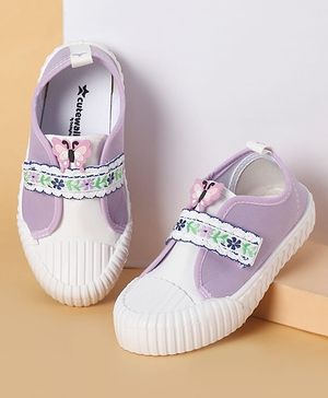 Cute Walk by Babyhug Velcro Closure Casual Shoes With Floral Embroidery & Butterfly Applique - Purple