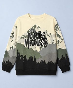 Pine Kids Cotton Mixes Knit Sweatshirt With Full Sleeves and Mountain Print - White