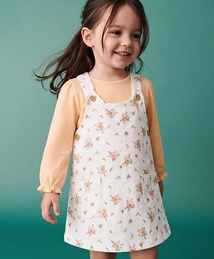 Babyhug Twill Woven Frock with Inner Tee with Full Sleeves and Floral Print - Pink