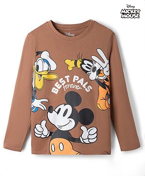 Pine Kids Disney Single Jersey Knit T-shirts With Full Sleeves and Mickey and Friends Graphic - Brown