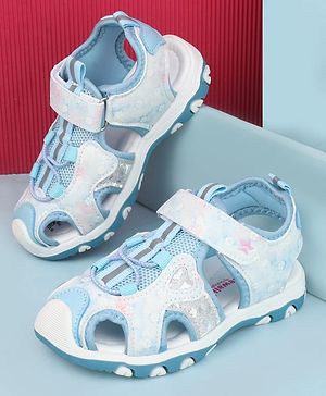 Cute Walk by Babyhug Velcro Closure Glitter & Floral Print Sandals - Blue