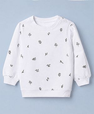 Babyhug 100% Cotton Terry Knit Sweatshirt with Full Sleeves and Floral Print in White