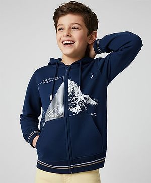 Pine Kids Cotton Knit Sweatshirt with Full Sleeves and Mountain Print in Navy Blue for 4-5 Years