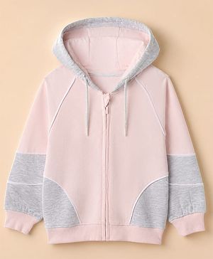 Pine Kids 100% Cotton Knit Marshmallow Sweatshirts with Full Sleeves, Raglan Sleeves and Hooded Neck in Pink
