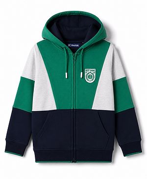 Pine Kids Cotton Knit Sweatshirt with Full Sleeves and Emblem Embroidery - Navy Blue