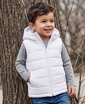 Babyhug Woven Padded Winter Jacket with Sleeveless and Front Zipper in White