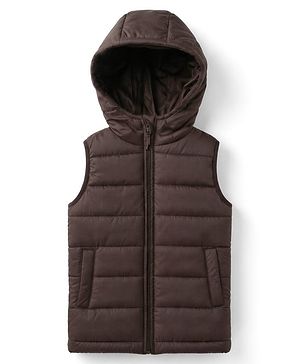 Babyhug Woven Padded Hooded Jackets with Sleeveless in Brown for 6-9 Months