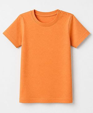Babyhug 100% Cotton Knit Half Sleeves Solid T-Shirt - Orange