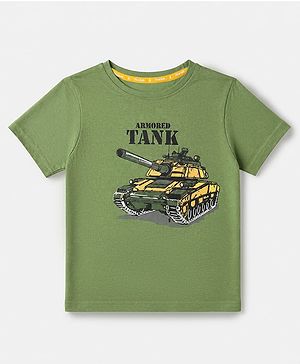 Pine Kids 100% Cotton Knit T-Shirt with Half Sleeves and Armored Tank Text & Print - Green