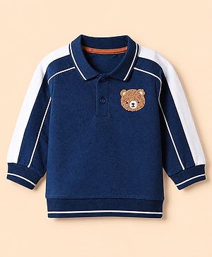 Babyhug Premium 100% Cotton Knit Front Open Heavy Gauge Sweatshirt with Full Raglan Sleeves and Bear Patch in Navy Blue