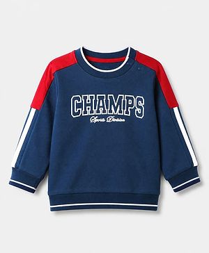 Babyhug 100% Cotton Knit Full Sleeves Heavy Gauge Sweatshirt With Champs Print - Navy Blue