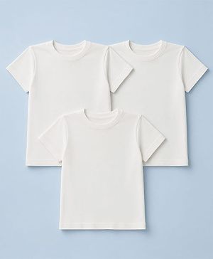 Pine Kids Cotton Knit Solid T-Shirts with Half Sleeves Pack of 3 - White
