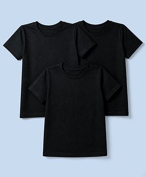 Pine Kids Cotton Knit Half Sleeves Solid T-Shirts Pack Of 3 - Black