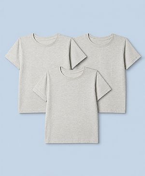 Pine Kids Cotton Knit Half Sleeves Solid T-Shirts Pack Of 3 - Grey