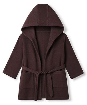 Babyhug Waffle Knit Full Sleeves Bath Robe With Hood in Brown