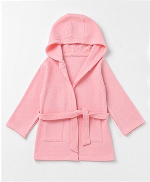 Babyhug Waffle Knit Full Sleeves Bath Robe With Hood in Pink
