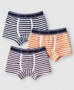 Pine Kids Cotton Elastane Knit Striped Trunks Pack of 3 - Blue Orange