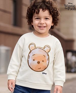 Babyhug Disney 100% Cotton Terry Knit Sweatshirt with Full Sleeves, Drop Shoulder Sleeves and Winnie The Pooh Patch in White