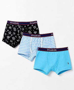 Pine Kids 100% Cotton Knit Printed Trunks Pack of 3 - Blue
