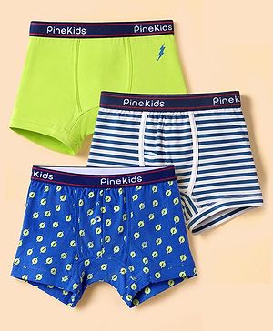 Pine Kids 100% Cotton Knit Striped Trunks Pack of 3 - Blue & Green