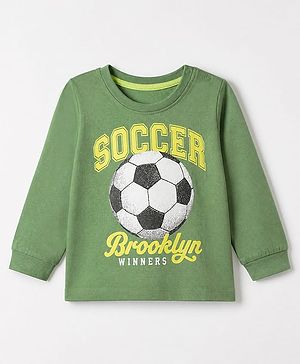 Babyhug 100% Cotton Knit T-Shirt with Full Sleeves and Soccer Print - Green