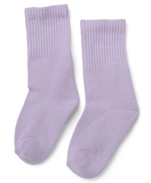 Cute Walk by Babyhug Cotton Terry Knit Solid Mid-calf Anti-bacterial Calf Length Terry Socks in Purple