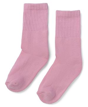 Cute Walk by Babyhug Knit Solid Mid-calf Anti-bacterial Calf Length Terry Socks in Pink