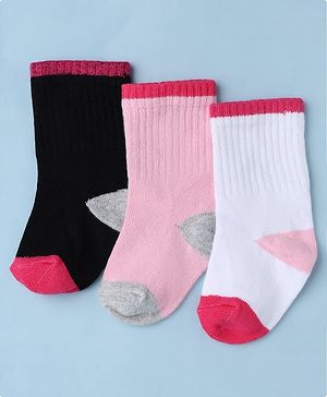 Cute Walk by Babyhug Knit Calf Length Anti Bacterial Socks Pack of 3 - White & Pink