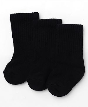 Cute Walk By Babyhug Terry Knit Anti-Bacteria Mid Calf Solid Socks Pack Of 3 - Black