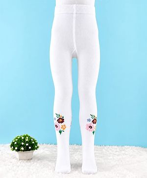 Cute Walk by Babyhug Knit Anti Bacterial Regular Tights With Floral Design - White