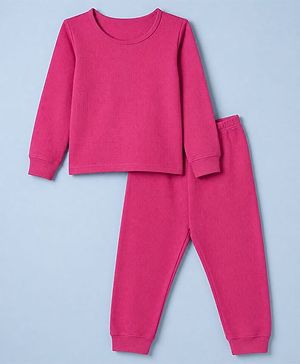 Pine Kids Cotton Knit Full Sleeves Solid Vest and Pant - Dark Pink