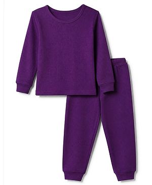 Pine Kids Cotton Mix Knit Full Sleeves Vest & Pant Thermal Set in Purple