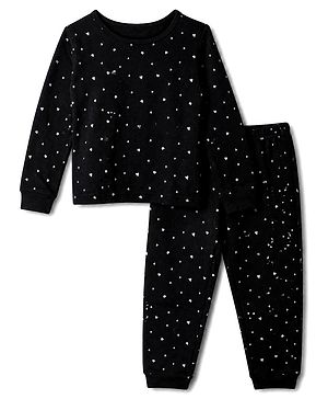 Pine Kids Cotton Mix Knit Full Sleeves Thermal Inner Wear With Heart Print- Black
