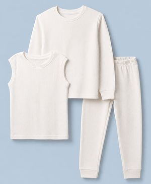 Pine Kids Cotton Mixes Knit Solid Thermal Inner Wear Set with Full Sleeves - White