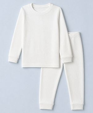 Pine Kids Cotton Mix Knit Full Sleeves Thermal Inner Wear Set - White
