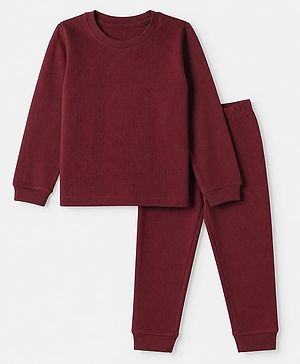 Pine Kids Cotton Mix Knit Full Sleeves Thermal Inner Wear Set - Maroon