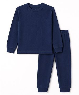 Pine Kids Cotton Knit Full Sleeves Vest and Pant Set with Full Length in Navy Blue