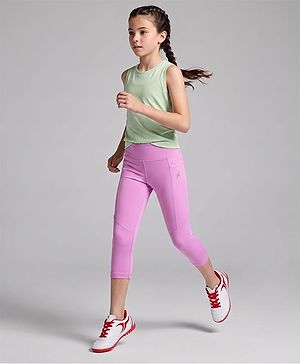 Pine Active Knit Full Length Solid Capri Leggings - Pink
