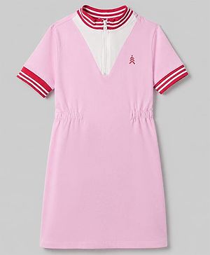 Pine Kids 100% Cotton Knit Half Sleeves Solid Winter Frock in Pink