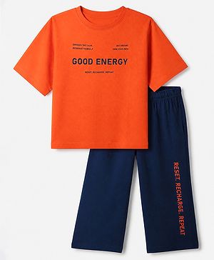 Pine Kids 100% Cotton Bio Washed Knit Half sleeves T-Shirt & Pyjama Night Suit with Good Energy in Orange