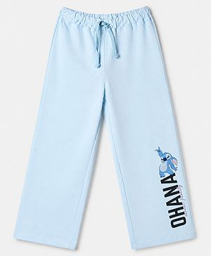 Pine Kids Disney 100% Terry Knit Ankle Length Track Pant with Ohana Text & Stitch Graphic Print - Light Blue